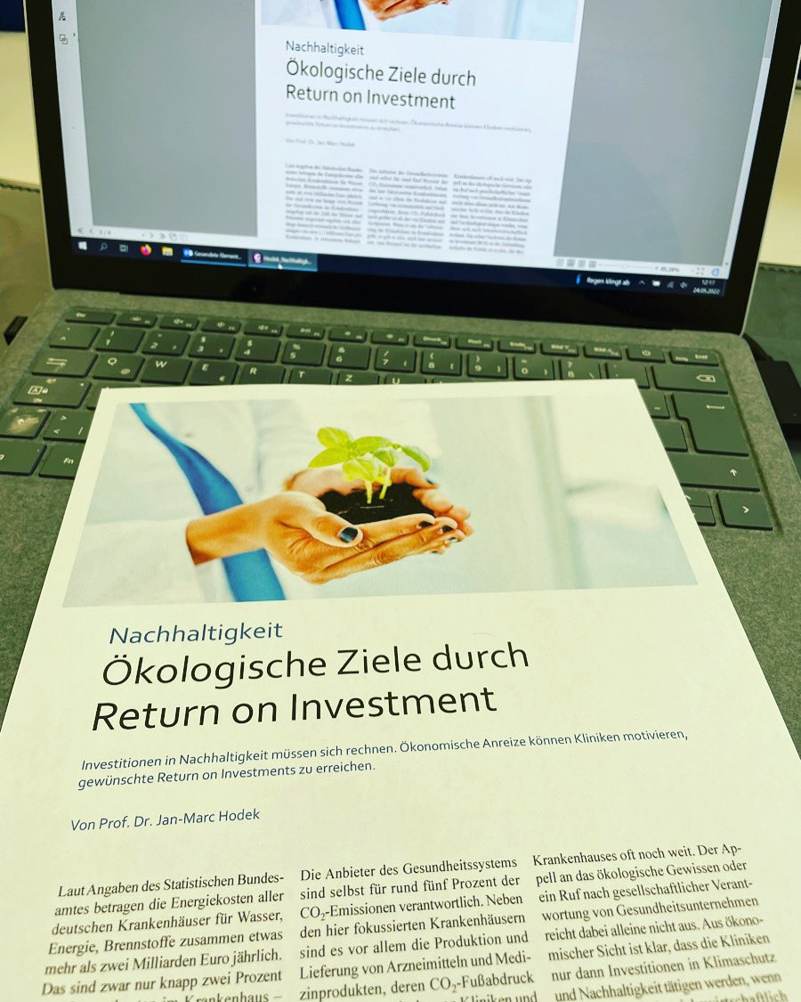 Kliniken werden dann in Klimaschutz und Nachhaltigkeit investieren, wenn sich das auch betriebswirtschaftlich rechnet.
 
Hodek, J.M. (2022): Nachhaltigkeit – Ökologische Ziele durch Return-On-Investment, in: f&amp;w, 06/2022, S. 8-10
 
#Klima #Nachhaltigkeit #Gesundheit  #Krankenhaus