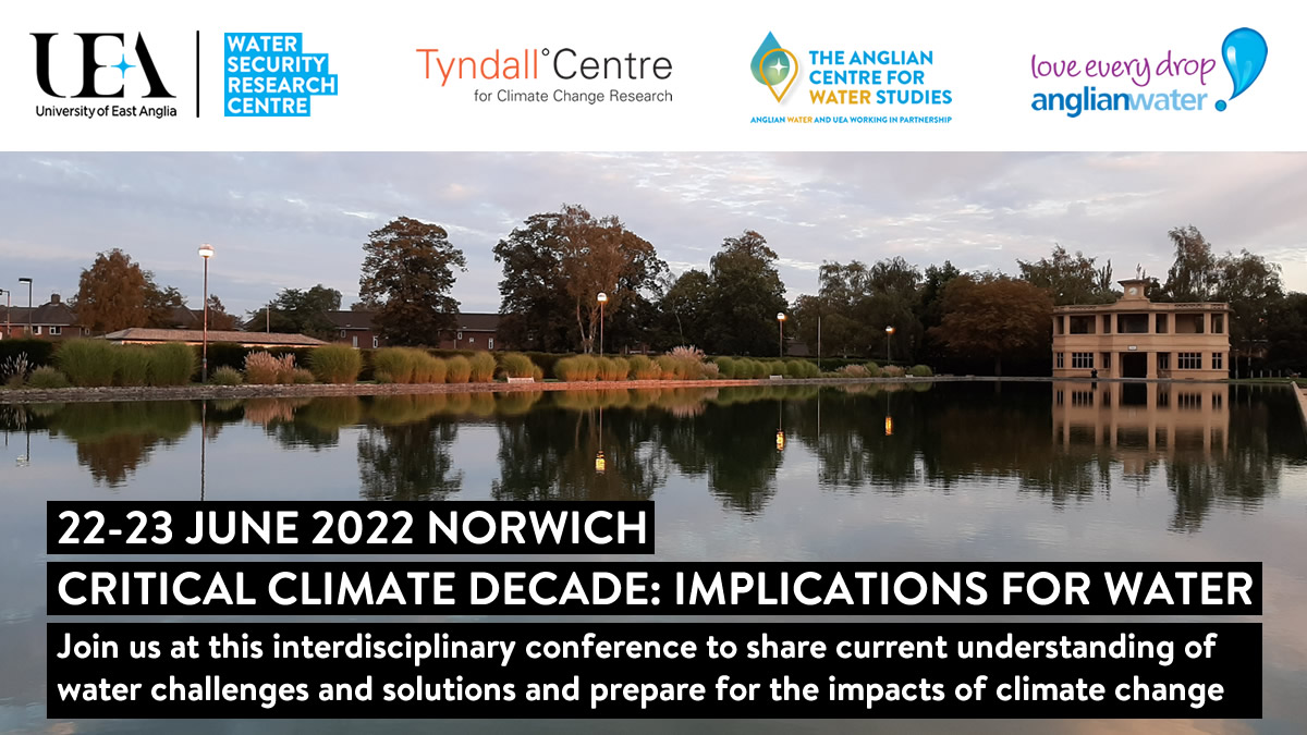 This is the critical decade for climate change! The interdisciplinary conference in Norwich, 22nd &amp; 23rd June, shares the understanding of current water challenges across networks. Further info and to book: acwaterstudies.org/events 

<a href="/AndynBrown16/">Andy Brown 💙💛</a> <a href="/GeoffDarch/">Dr Geoff Darch</a> <a href="/theriverstrust/">The Rivers Trust</a>