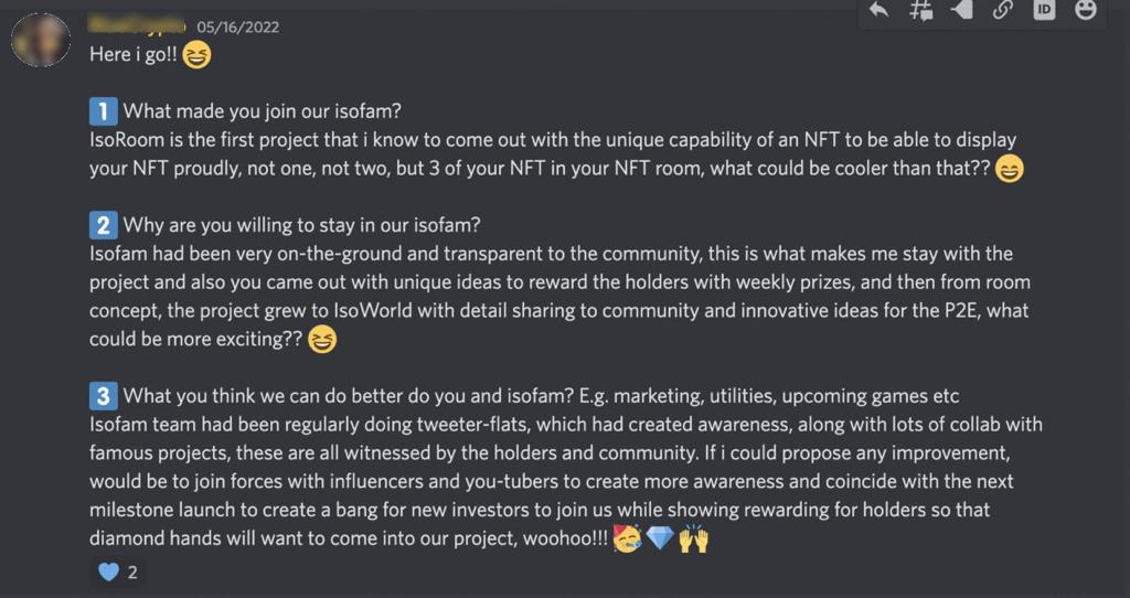 "Unique capability of an NFT to be able to display 3 of your NFT in your NFT room."

Thanks our diamond hands and WGMI!🫶🫶🫶