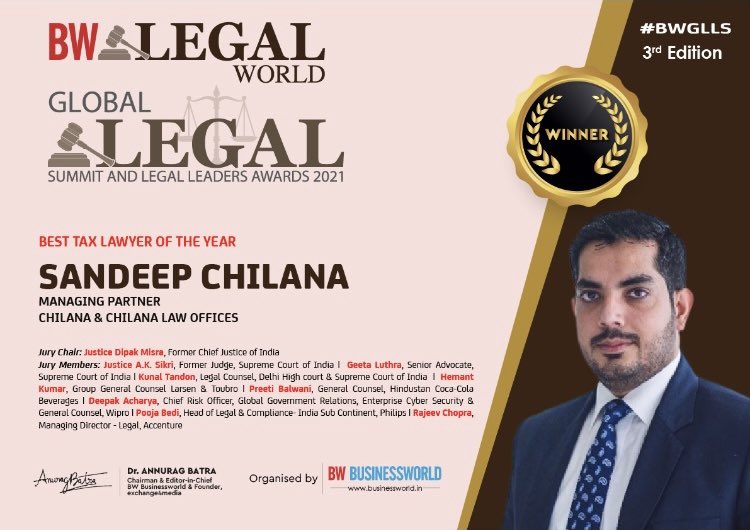 LegalBW's tweet image. Congratulations to Sandeep Chilana,Managing Partner, Chilana and Chilana Law Offices,for winning the  Best Tax Lawyer of the year, at the @BWLegal World Global Legal Summit.

#BWGLLS
