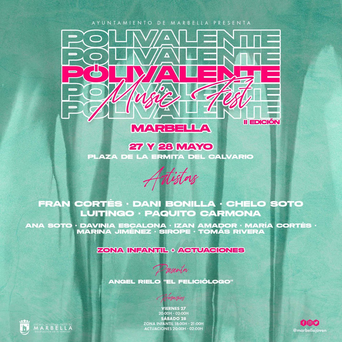 🎶💃🏻 Como ya sabéis este año podremos disfrutar de otro POLIVALENTE MUSIC FEST 🙌 La entrada es totalmente GRATUITA, así que no tienes excusa para no venir 😊

¡TE ESPERAMOS!

#MarbellaJoven #Juventud #AyuntamientoMarbella #Marbella #Jovenes #PolivalenteMusicFest #Musica