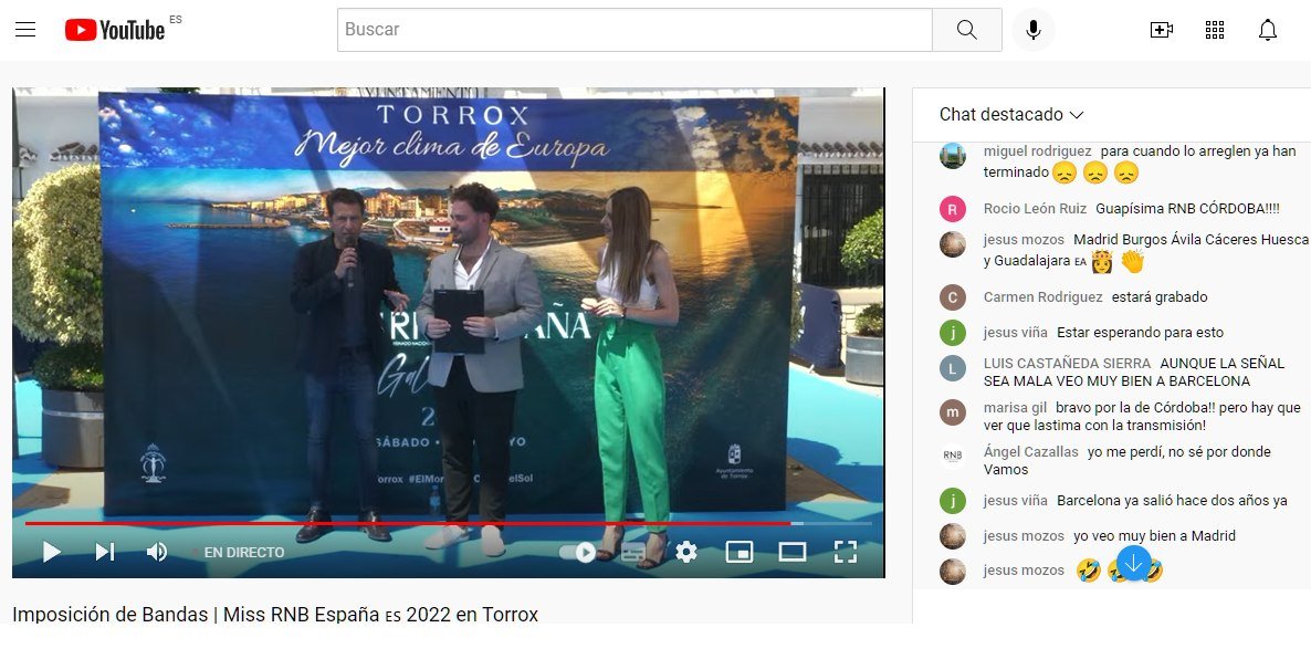 Quejas por los fallos en la retransmisión de la imposición de bandas de Miss RNB España 2022 

▶️facebook.com/diariodetorrox…