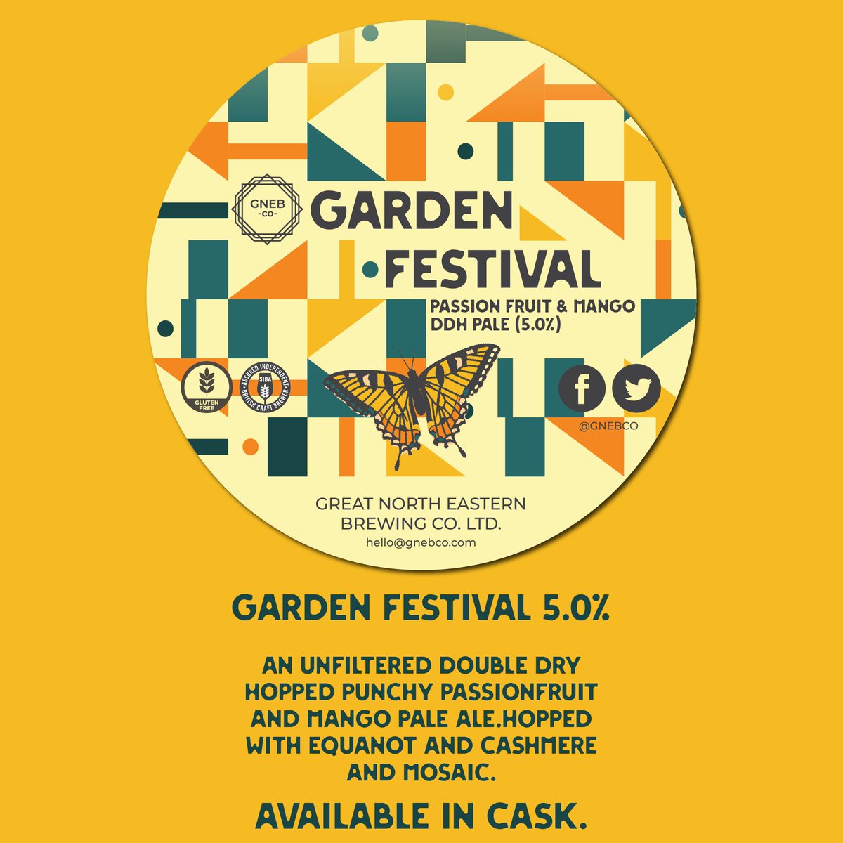2 tried and tested favourites back in cask this week.... Garden Festival 5.0% is available now and towards the back end of the week we will have one of our flagship beers 'Styrian Blonde' available again. As always, trade enquiries: 01914474462 or hello@gnebco.com