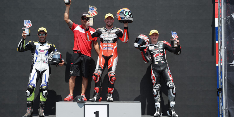 ducaticorse's tweet image. Hey #Panigalers! Josh Herrin (#2 Warhorse HSBK Racing Ducati NYC) went from just off the podium in SBK race 1 at VIR to notching up his third win of the season in the second counter. His championship lead is now 31 points #DucatiPanigaleV2 #DucatiCorse #DucatiAllOverTheWorld
