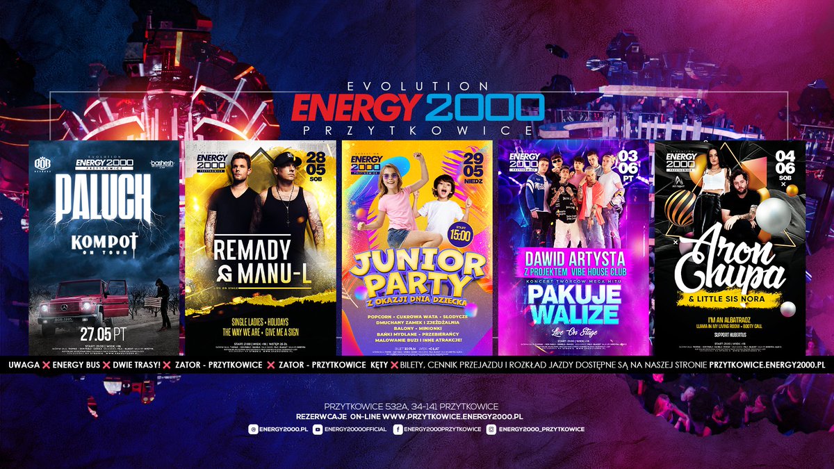 Energy2000Przyt's tweet photo. Sprawdź, co na Ciebie czeka w #energy2000 #przytkowice! :) 
Bilety znajdziesz na:
https://t.co/tcXfUQUbuY

#paluch #bor #remady #retro #krakow #przytkowice https://t.co/XLU8O09lz1