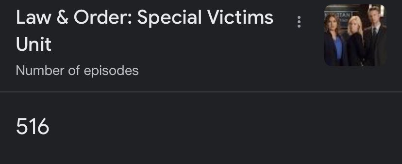holliewtf's tweet photo. i just fucking convinced my bf to watch all of law and order svu with me and then i looked it up to realise i’ve absorbed this much content https://t.co/UC4PwoP0eP