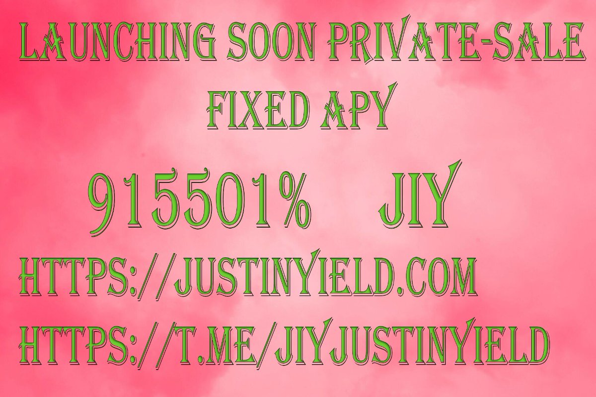 justinyield_'s tweet photo. $JIY will be launching PrivateSale Phase 1 very soon. Keep in touch with us to make good asset.  https://t.co/Krj4UvwILt
#JIY #BSC #BSCGEMS #bscgems100x #bscgems1000x #cryptocurrency #Crypto #cryptotrading #CryptoNews #cryptogiveaway #cryptogem https://t.co/42K7XkncZg