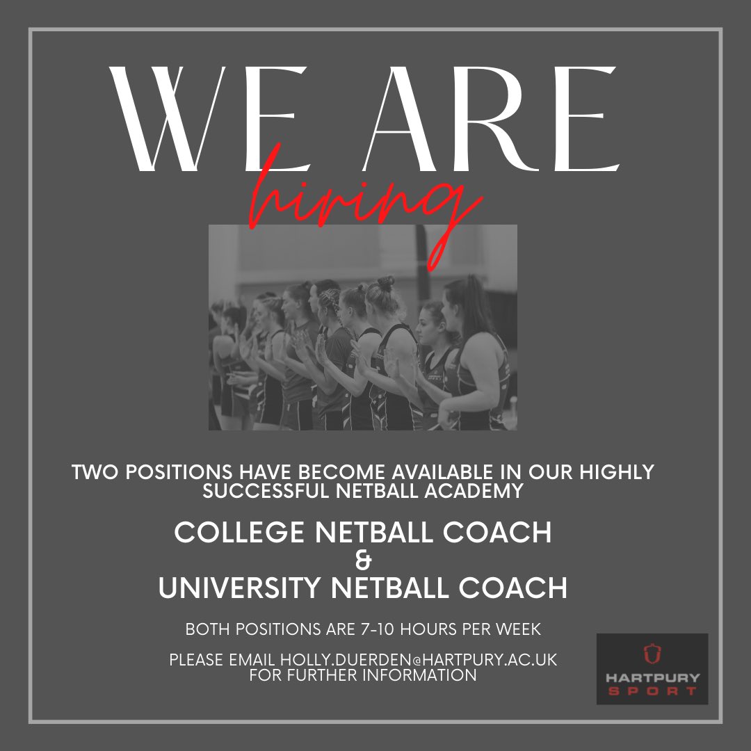 OfficialHCNA's tweet photo. 2 job roles available for the 2022/2023 season. Be a part of our team 🤝 
Email holly.duerden@hartpury.ac.uk for further information ✨ https://t.co/DhDOhffsVp
