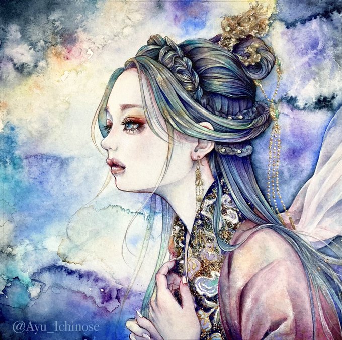 完成しました✨
少し気が早いですが七夕の絵です

【星祭りの黄昏に】

SSM  水彩紙 水彩 水干 岩絵具 金箔 銀箔  2022年 