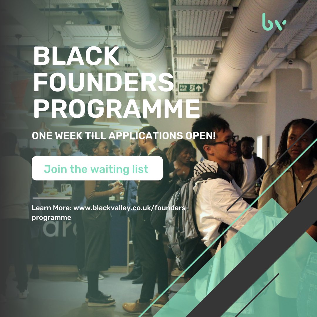 🚨Only One Week Left Till Applications Open!

Less than 0.25% of venture capital funding reaches UK black-led start-ups. We don't think this is fair and we want to do something about it.

Find out more and join the waiting list here: blackvalley.co.uk/founders-progr…