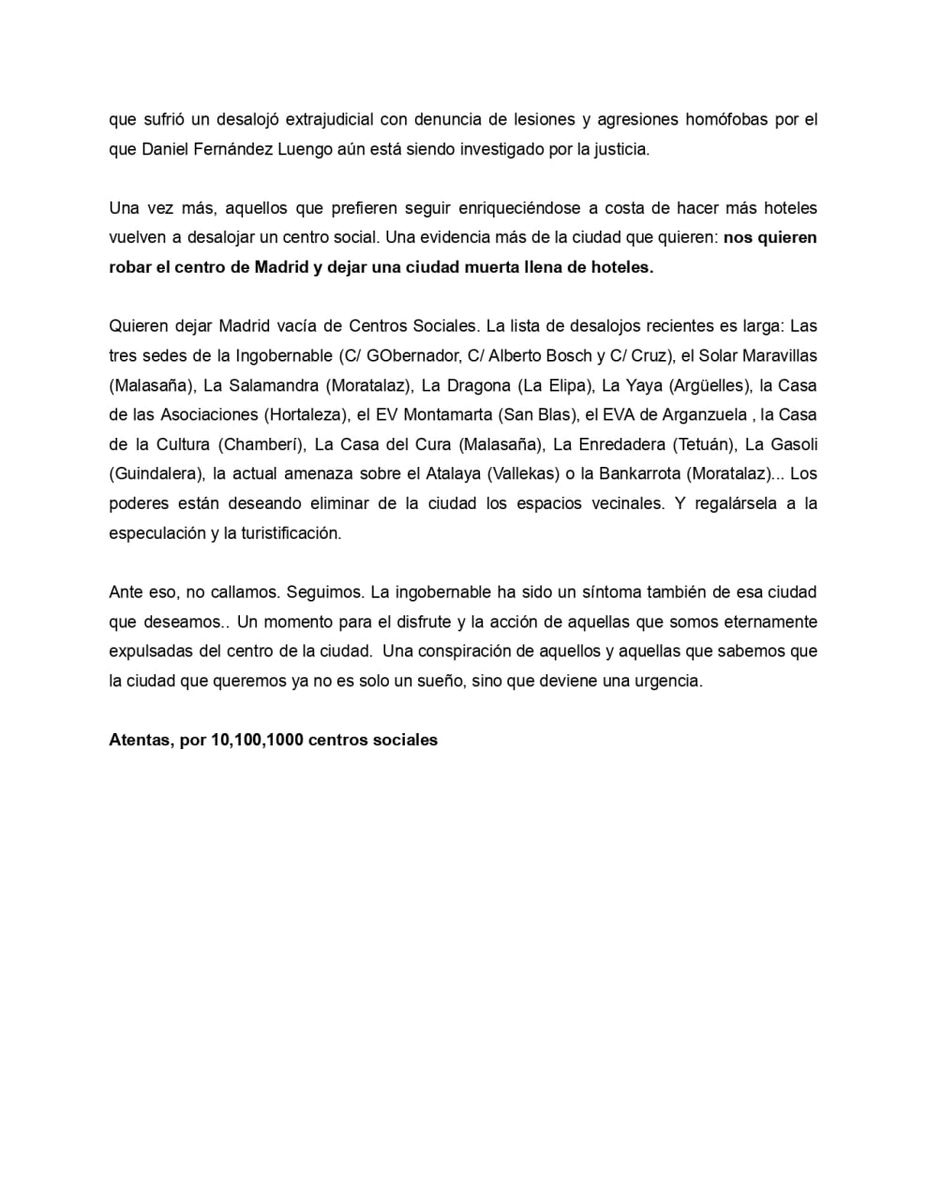CSIngobernable's tweet photo. Comunicado de la Ingobernable tras el desalojo de calle Cruz. Atentas a próximas informaciones y convocatorias. Infinitas gracias por todas las muestras de solidaridad que nos están llegando ✊🏽 https://t.co/XdM8ZFRa93
