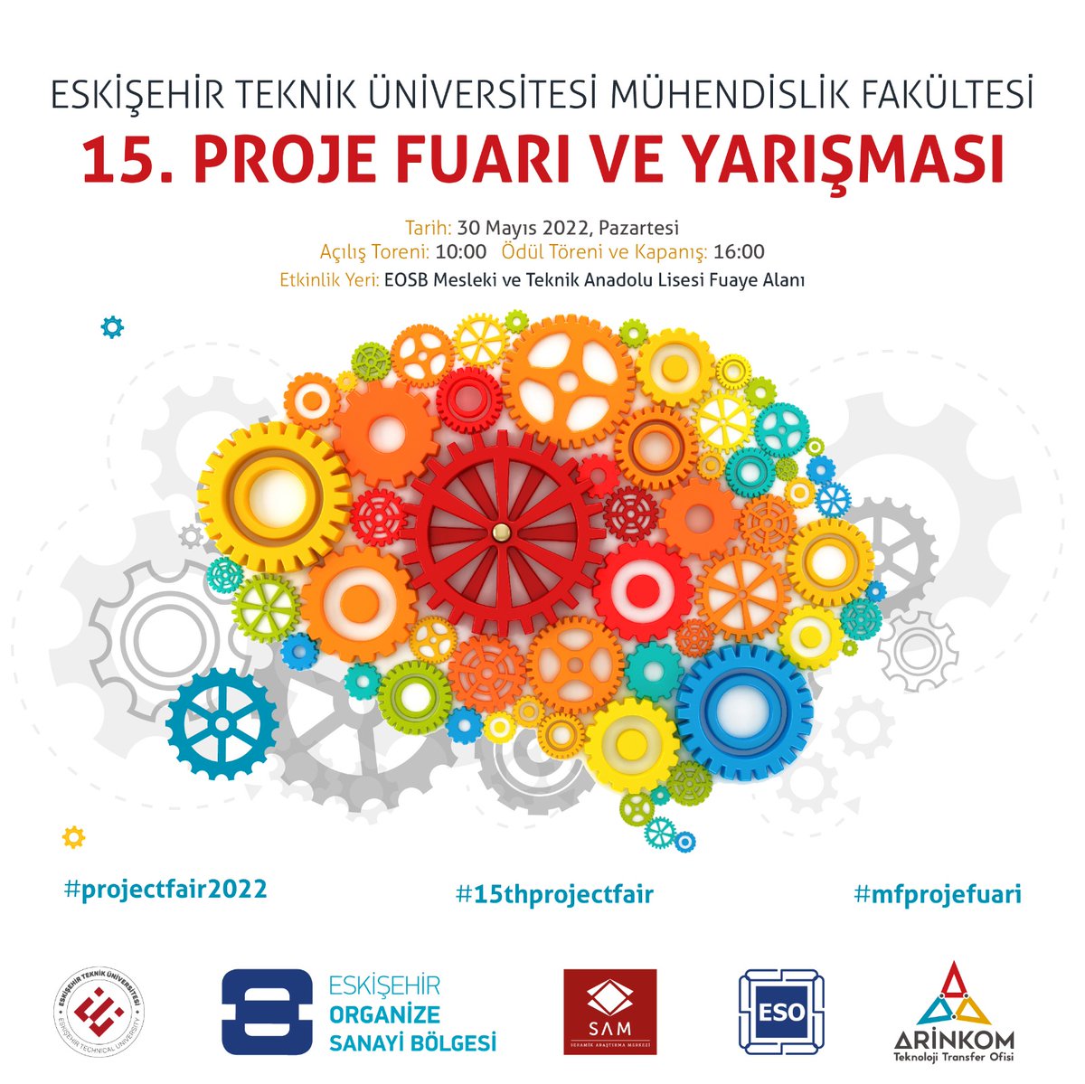 esteknikuniv's tweet photo. Eskişehir Teknik Üniversitesi Mühendislik Fakültesi 15. Proje Yarışması
Tarih: 30 Mayıs 2022, Pazartesi
Açılış Töreni: 10.00
Ödül Töreni ve Kapanış: 16.00
Etkinlik Yeri: EOSB Mesleki ve Teknik Anadolu Lisesi Fuaye Alanı
.
#estü
#ESO
#projectfair
#15thprojectfair
#mfprojefuari https://t.co/0EFTEtquyu