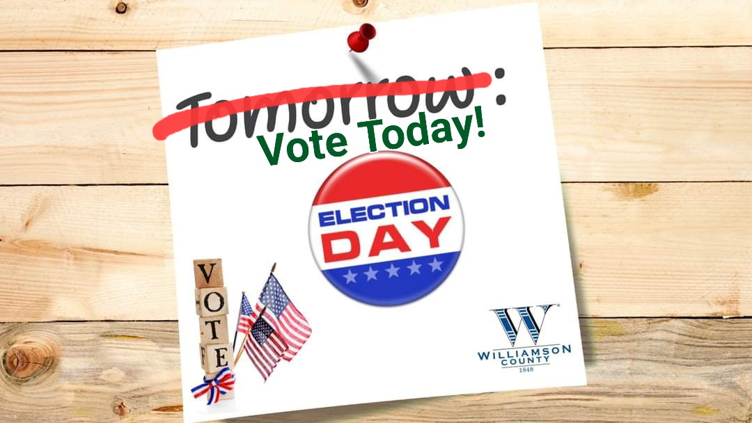 BKOrtego's tweet photo. Today is ELECTION DAY! Get #VoteReady by making your plan to vote:
📍 Locations and wait times: https://t.co/SQ7JNIbakg
🗳 Sample ballot lookup: https://t.co/MIzDxgbgoL
📫 Track your mail ballot: https://t.co/mbbrbwPqbb
🌐 More election info: https://t.co/vgsGbbRytG
#GeorgetownTX https://t.co/F4hWQ6fdi1