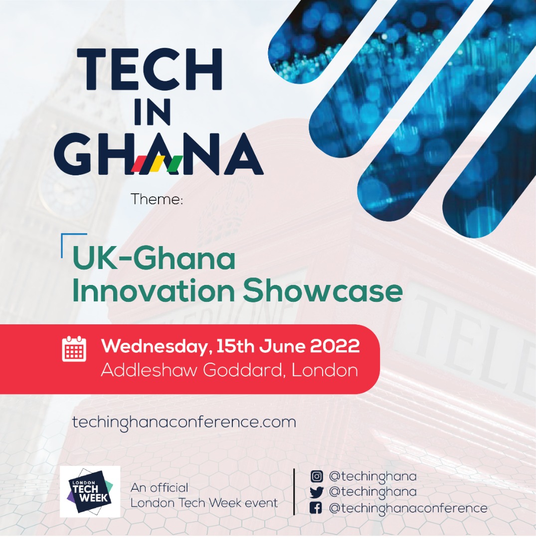TechInGhana's tweet photo. 📣ANNOUNCEMENT📣

@TechInGhana returns to London on Wed 15th June for our 9th edition. 

As part of @ldntechweek we’ll be hosting a UK-Ghana Innovation Showcase profiling tech-enabled companies in person.

Visit https://t.co/kdih315619 

 #londontechweek  #UKGHTech22 https://t.co/5mqqGWU7hc