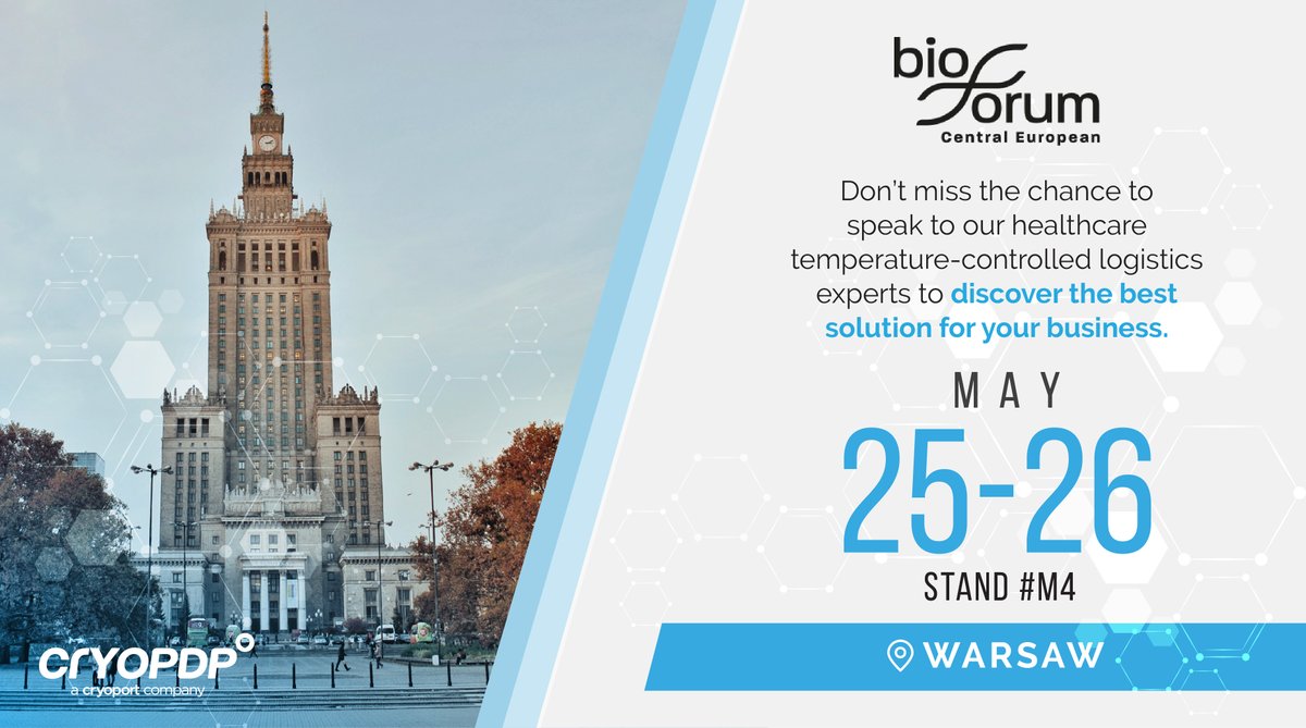 CRYOPDP_'s tweet photo. Join our team at the #BioForumCentralEuropean event in Warsaw tomorrow. Our temperature-controlled experts, Katarzyna & Krzysztof, will be at booth M4 to discuss your current logistics challenges and offer our cold chain solutions tailored to your business needs! #CEBioForum2022 https://t.co/YzXnp3SFbV