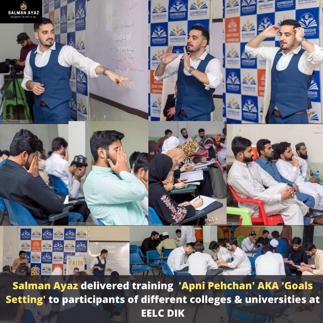SalmanAyaz786's tweet photo. Salman Ayaz delivered training on 'ApniPehchan' aka 'Goals setting' to participants of different colleges &amp; universities @ EELG DIK. . 😍✅

 #success  #Stafftraining #softskillstraining #lifecoach #goalsetting #empoweringpeople #Academician #capacitybuilding #host #Hostingevent https://t.co/CVWzoblsUB