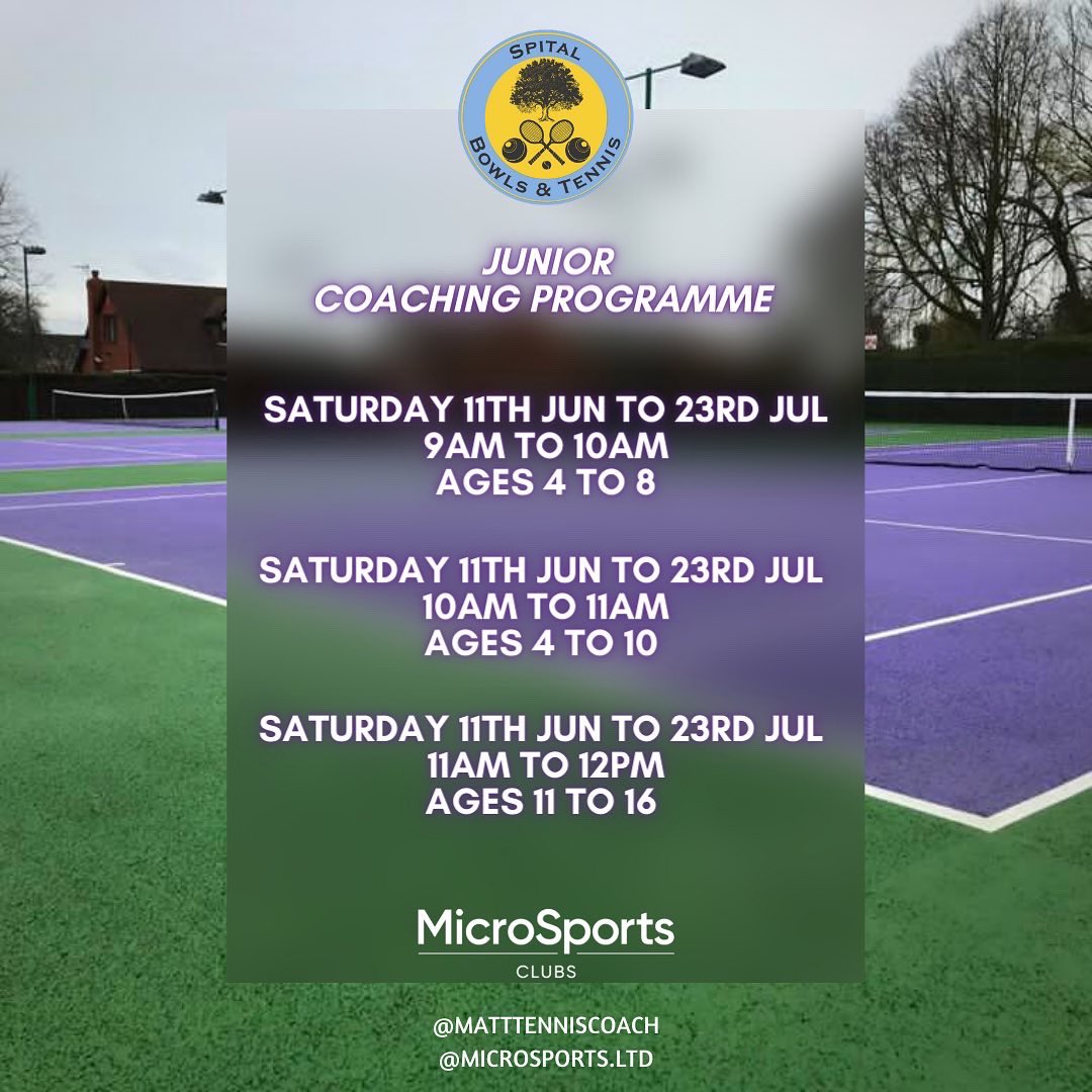 MattTennisCoach's tweet photo. @SpitalTennis June - July coaching programme

Book here 👉 https://t.co/1x5Hqnek7X

#tennis #tamworth #sport #fun #friends #family #children https://t.co/BKoWdwf7hL