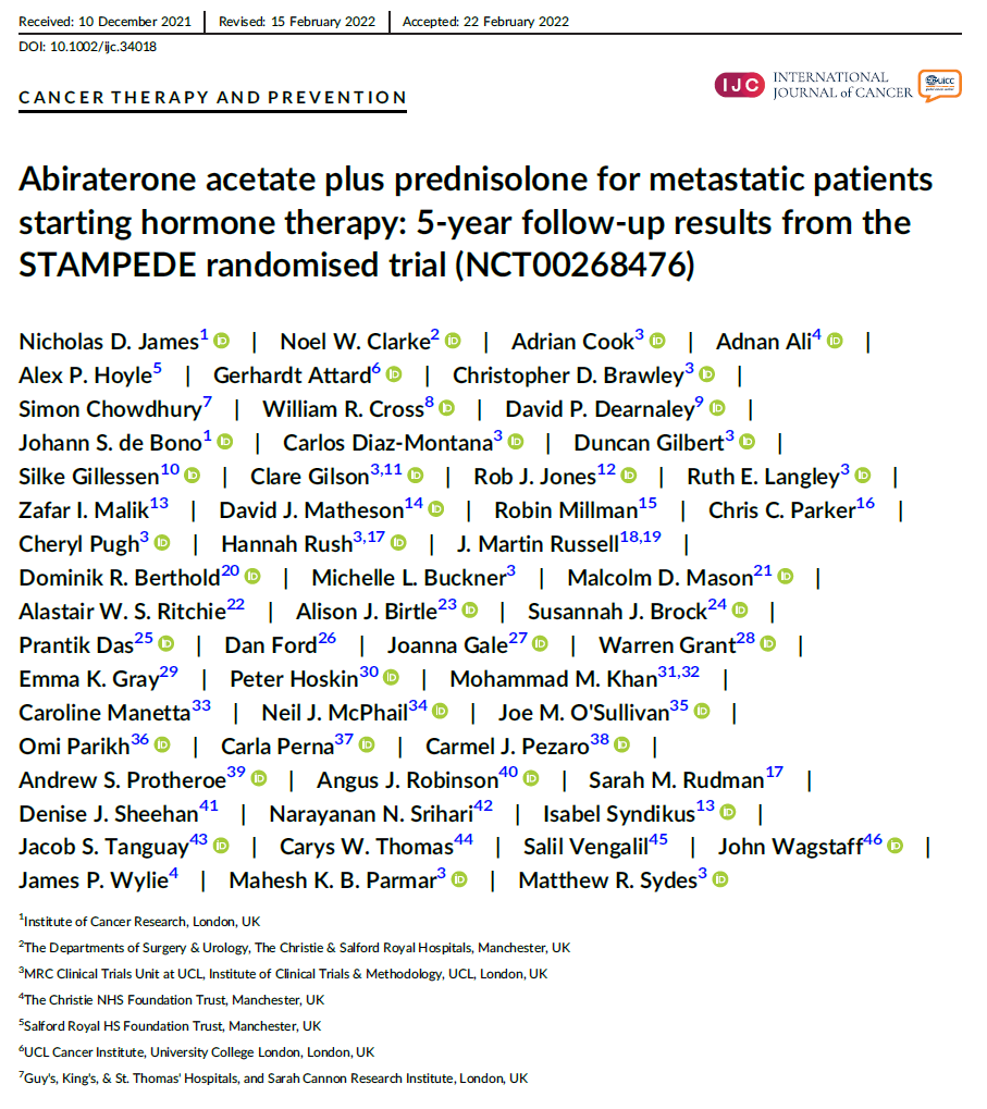 innovativectu's tweet photo. 5-year follow-up results from #STAMPEDE reveal that adding #abiraterone to the standard therapy #improves the survival of patients with metastatic #prostatecancer. 

Here’s a 🧵 of the results https://t.co/ZRxWMlh3AO