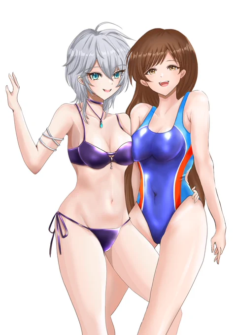 こういうの描くのが好きもっと勉強しないと…#デレマス #新田美波 #アーニャ#競泳水着 