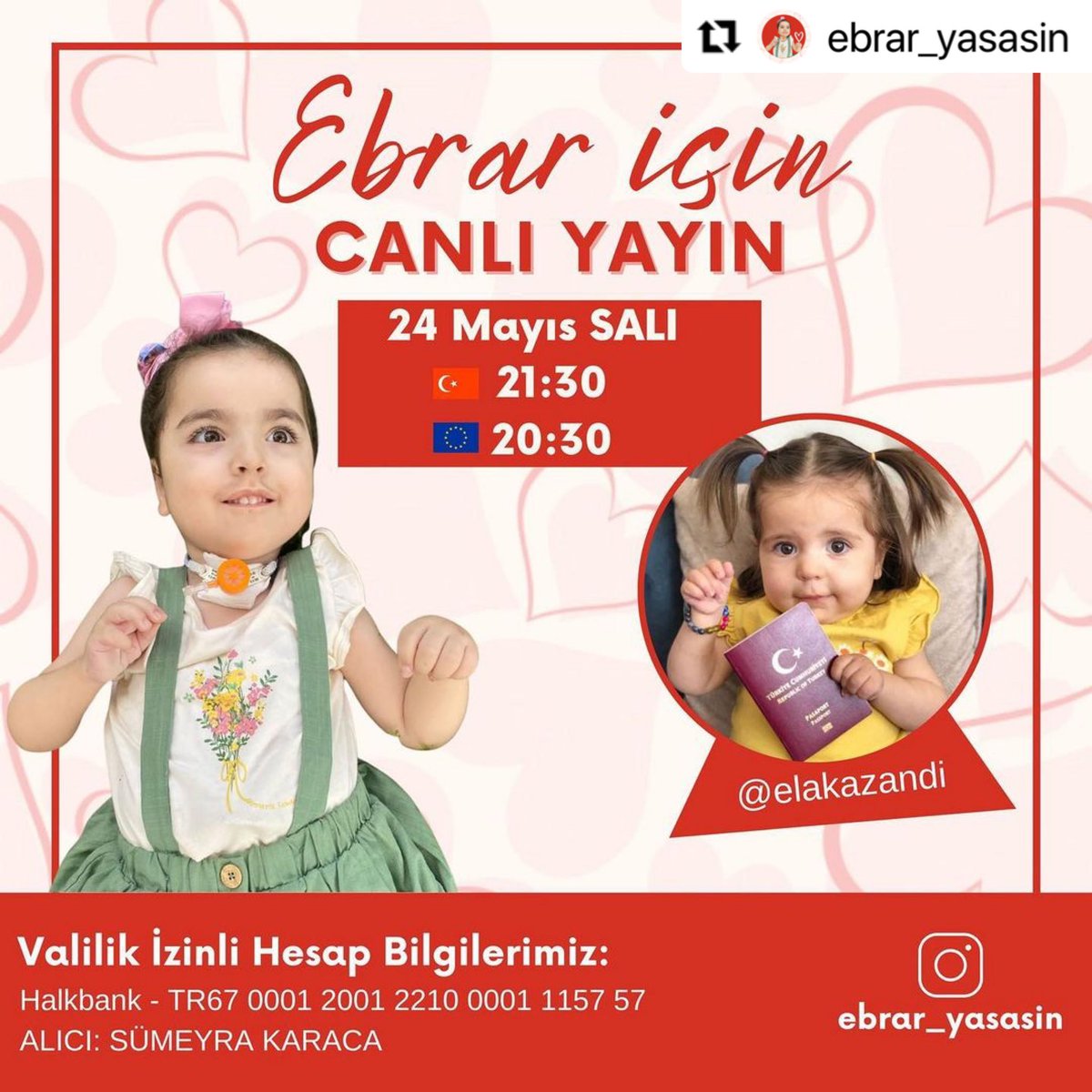 ebrar_kazandi's tweet photo. Bu akşam Türkiye saati ile 21:30’da kampanyasını tamamlamış olan @smaelabeyazgul kardeşim instagram canlı yayında bize destek olacak. 
Desteklerinizle yanımızda olur musunuz?
Sizlerin desteği ile SMA değil, Ebrar kazanacak.❤

#ösym  #SonDakika #AliKoc #DolarTL #usdtry #AzKaldı https://t.co/hLNLLzLQWv