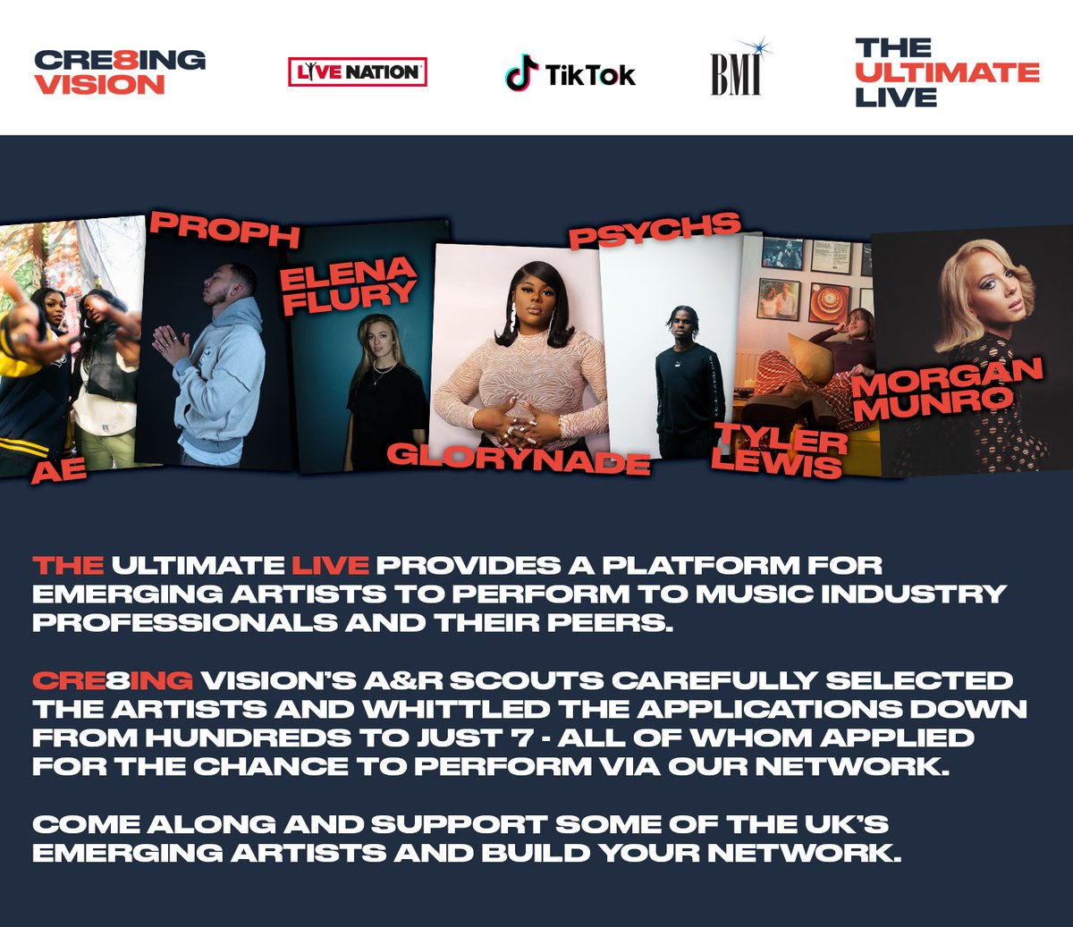 cre8ingvision's tweet photo. 🚨 Here is your full artist line-up for The #UltimateLive tonight at Amazing Grace London Bridge 🚨
We'll see you there for an evening full of the best emerging talent and network building!
Doors 6.30pm. Early bird complementary bite size food and drink upon arrival. https://t.co/UvuDo7bKGA