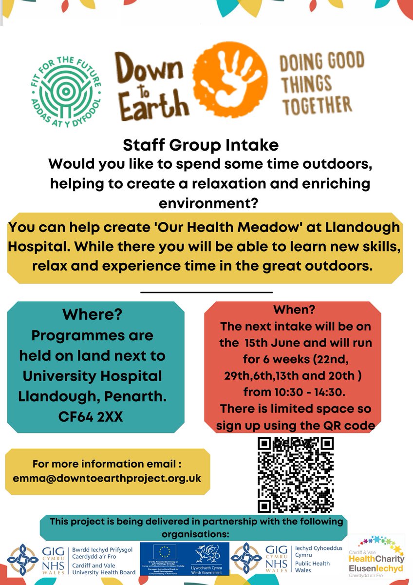 Would you like to spend some time outdoors, helping to create a relaxation and enriching environment?🌱

Help create 'Our Health Meadow' at Llandough Hospital <a href="/CV_UHB/">Cardiff and Vale University Health Board</a>! Places are limited so sign up here👇

eventbrite.co.uk/e/342857414757
#outdoor #mentalhealth #MentalHealthMatters