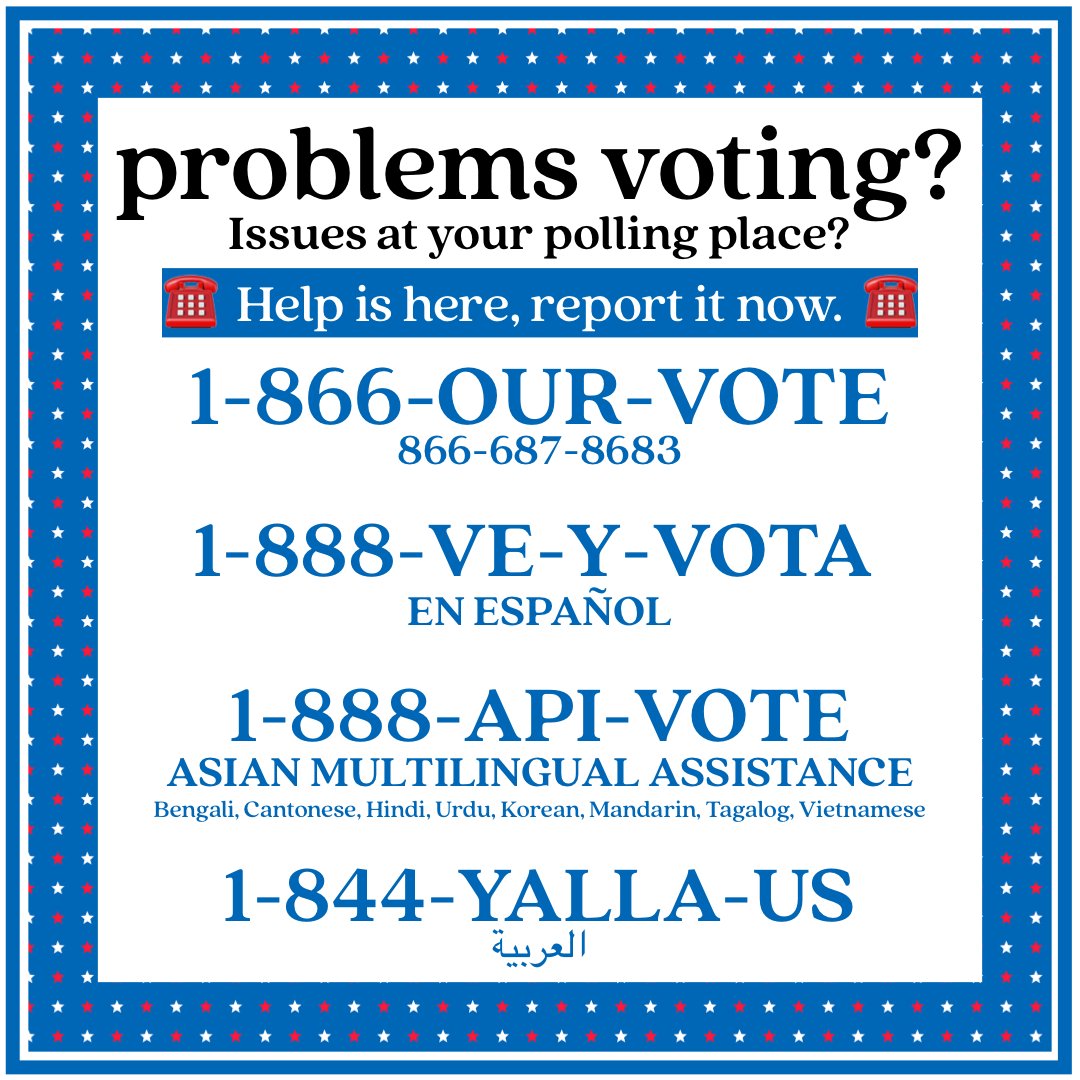 Voting today? Be prepared by knowing how to get help!

For support in ANY language:
Text “Our Vote” to: 97779