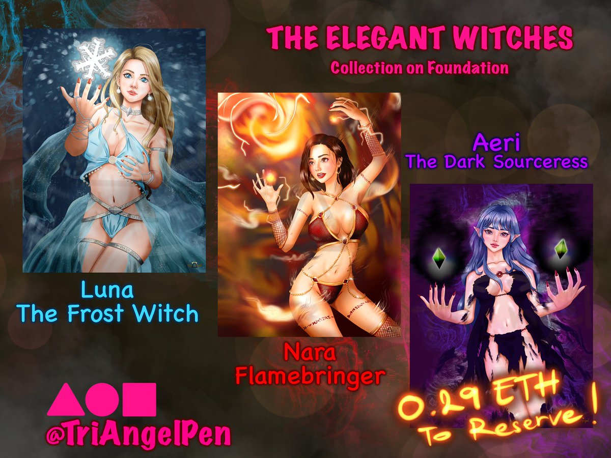 ☀️💜The Elegant Witches⭐️💕

The first 3 witches are available now on Foundation!!
foundation.app/collection/ele…

Luna, Nara and Aeri are TriAngel's original characters and there more witches coming soon!! You will love them!

#nft #FoundationNFT #nftcollection #nftthailand #digitalart