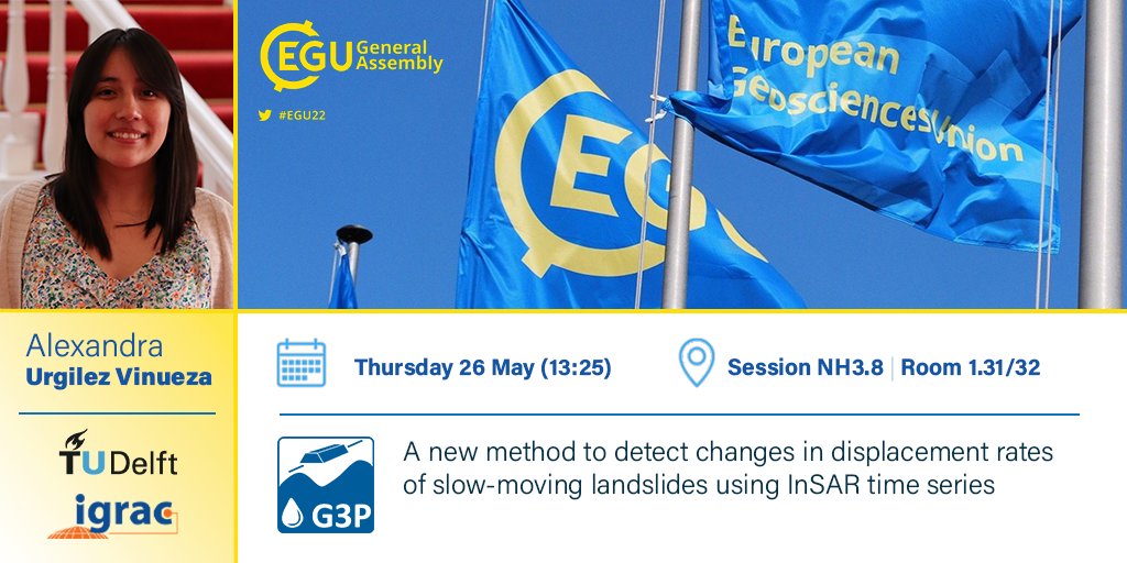 After the lunch break, @AlexaUrg (<a href="/tudelft/">TU Delft</a> | <a href="/UNIGRAC/">IGRAC</a>) will present a new method to detect changes in displacement rates of slow-moving landslides. Interested? Attend session NH3.8, which starts at 13:30 in room 1.31/32. #landslide #InSAR #EGU22 #EGU2022 #EGU #G3P #groundwater