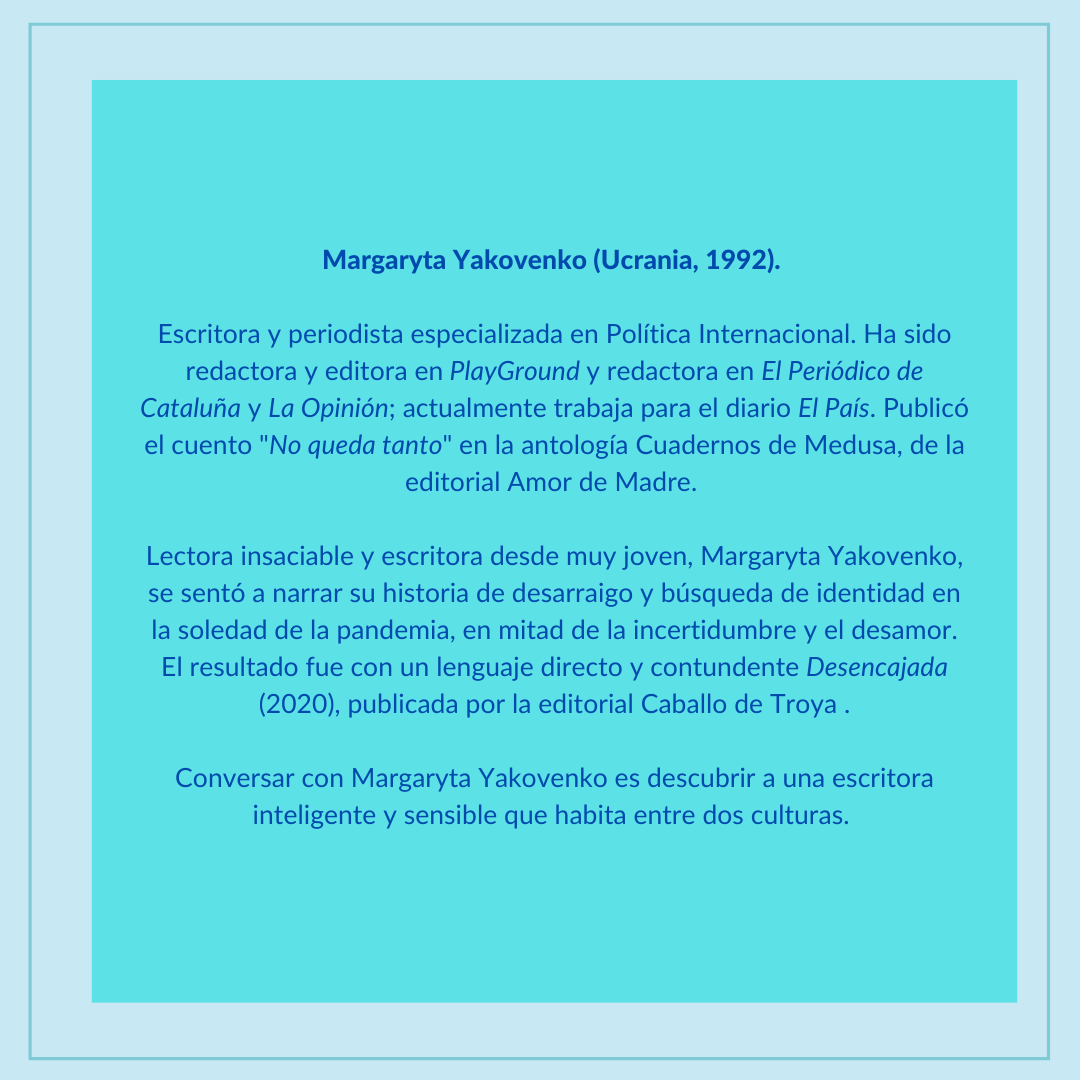 IC_Bruselas's tweet photo. @margayakovenko (Ucrania, 1992) estará con nosotros en Bruselas el 📆 08/06/2022 en el encuentro “Vivir para escribir; resistir, reimaginar”
#EULAT4CultureBE cuenta con el apoyo de #RIDCULT,
@SEGIBdigital, @EUNIC_Global, @EUNIC_Brussels y
@eu_eeas https://t.co/QNzcTpfdn0