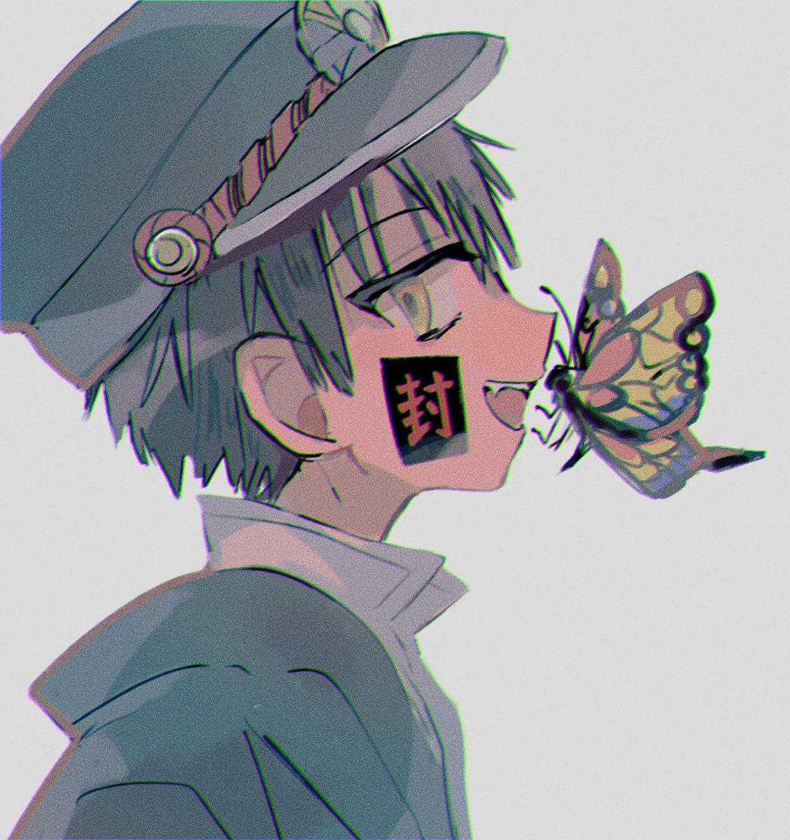 1boy bug male focus butterfly hat solo open mouth  illustration images