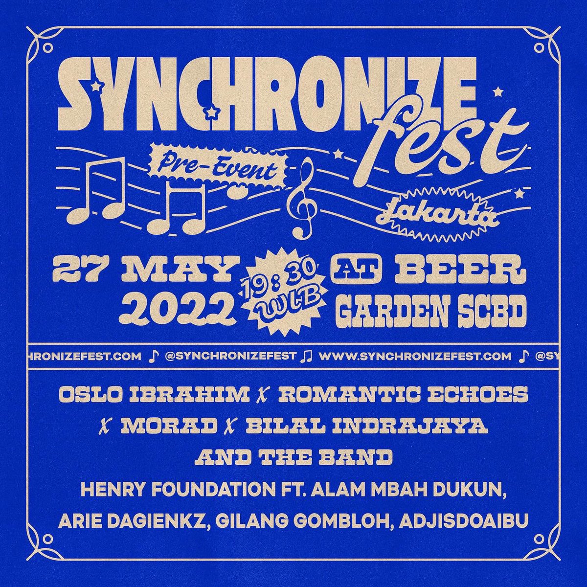 Let’s go! Kita guncang SCBD di acara PRE-EVENT #SynchronizeFest tanggal 27 Mei 2022 jam 19:30 WIB bersama <a href="/osloibrahim/">oslo ✨</a> X <a href="/romanticechoes_/">hymne</a> X #Morad X <a href="/bilalindrajaya/">Bilal Ahmad</a> 🎸

Dan #Berkaraoke bersama <a href="/dashenfo/">Henry Foundation</a> #AlamMbahDukun <a href="/dagienkz/">Arie Dagienkz</a> <a href="/adjisdoaibu/">Adjis</a> <a href="/gilangombloh/">Sunat Laser</a>  🎤🎤