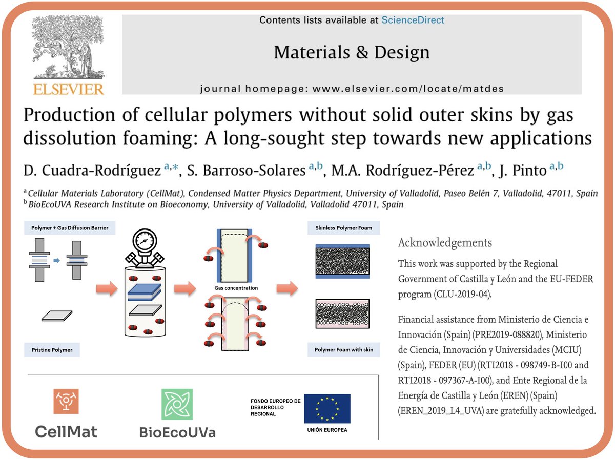 BioEcoUVa's tweet image. 📰 NEW PAPER | &quot;Production of cellular polymers without solid outer skins by gas dissolution foaming: A long-sought step towards new applications&quot;.

📢Published in the prestigious journal Materials &amp;amp; Design.

#Polymers #CellMat @BioEcoUVa

👇🏼👇🏼👇🏼
sciencedirect.com/science/articl…