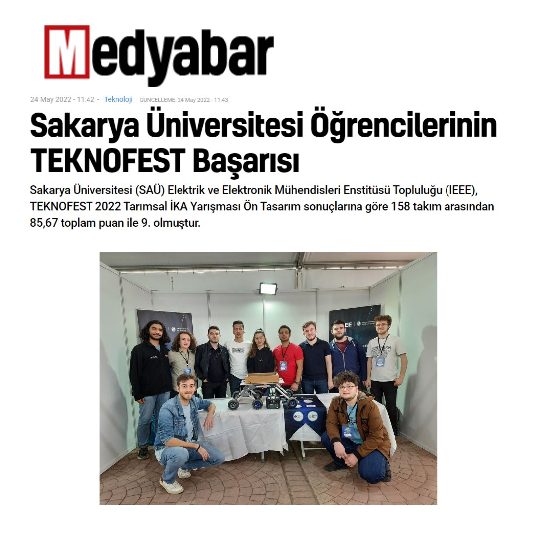 ieeesausb's tweet image. IEEE SAÜ Helios Rover Team&apos;ın TEKNOFEST 2022&apos;deki başarısı haber olarak yayınlandı 🎉
Haber Linki: medyabar.com/haber/10384873…

@SakaryaMedyabar
@KulturSau

#ieeesau #ieeetrsb #ieee #sakaryaüniversitesi #teknofest2022