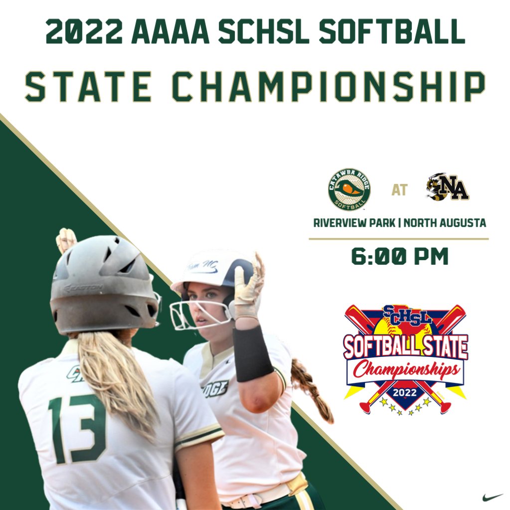 🐍🥎 STATE CHAMPIONSHIP GAME DAY 🥎🐍
🆚 <a href="/NAHSSOFTBALL/">NAHS SOFTBALL</a> 
📍 Riverview Park, North Augusta SC
⏰ 6:00 PM
🎟 gofan.co/app/events/619…
🚘 bit.ly/CRSBSCD
<a href="/CatawbaRidge/">CatawbaRidge</a> #BeTheWHY