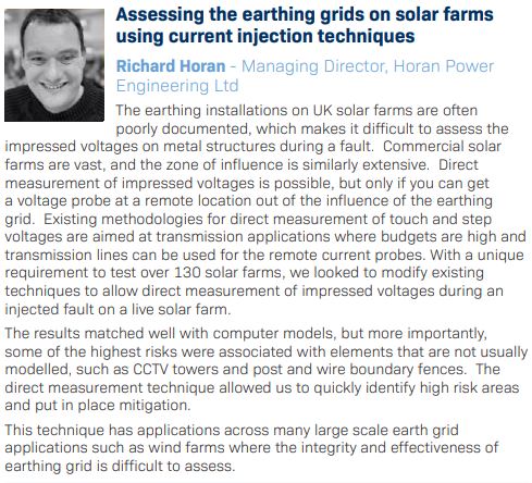 HoranPowerEng's tweet photo. We are pleased to announce Richard Horan will be presenting our work testing solar farm earthing at the Earthing Conference in Birmingham tomorrow! #earthing #solar #HoranPowerEngineering https://t.co/P2gnAq8B8U https://t.co/oi6M6F17mo