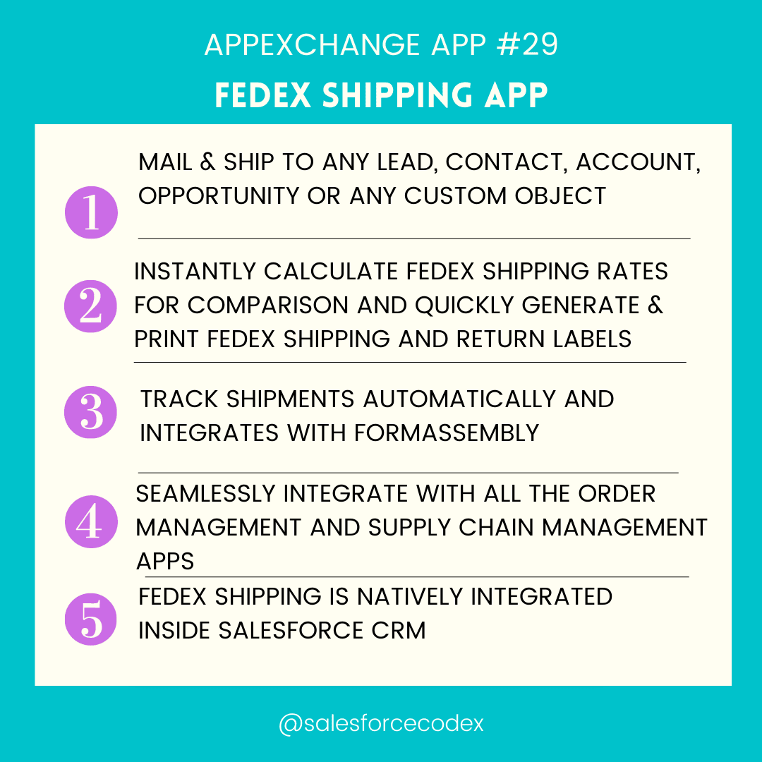 salesforcecodex's tweet photo. App Exchange App#29 Intro- FedEx Shipping App: Shipping, Returns, RMAs and Tracking

#salesforce #salesforcedeveloper #salesforcedevelopers #salesforceohana #trailblazercommunity #trailblazer #trailblazers #appexchange #sharingknowledge #learningcontinues #salesforcecodex https://t.co/KdpbmT8h51
