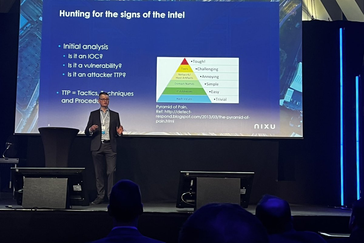 _KimWesterlund's tweet photo. 👨🚒Jouni Mikkola, from Nixu DFIR is doing a great job educating us on what is _hard_ and _harder_ in Threat Hunting. The fireman is on fire 🔥 #FutureProofSecOps #SecurityFusion https://t.co/zA81DQX50m