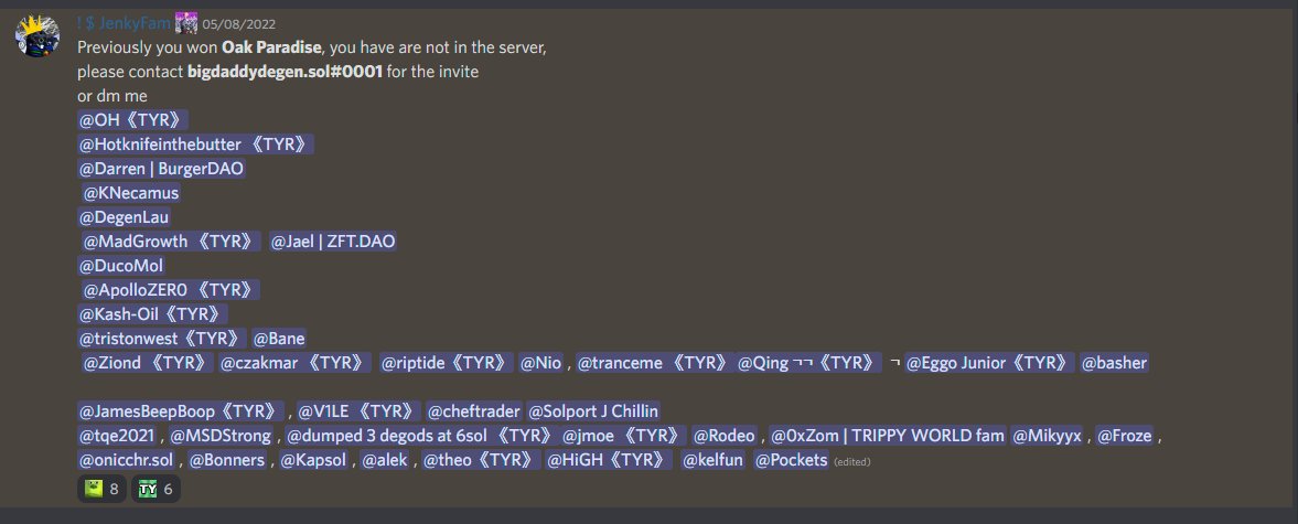 kelfun3's tweet photo. @OakParadiseNFT ser i was oaklist and got kicked from the server, please help. https://t.co/vHWVeY0hmV