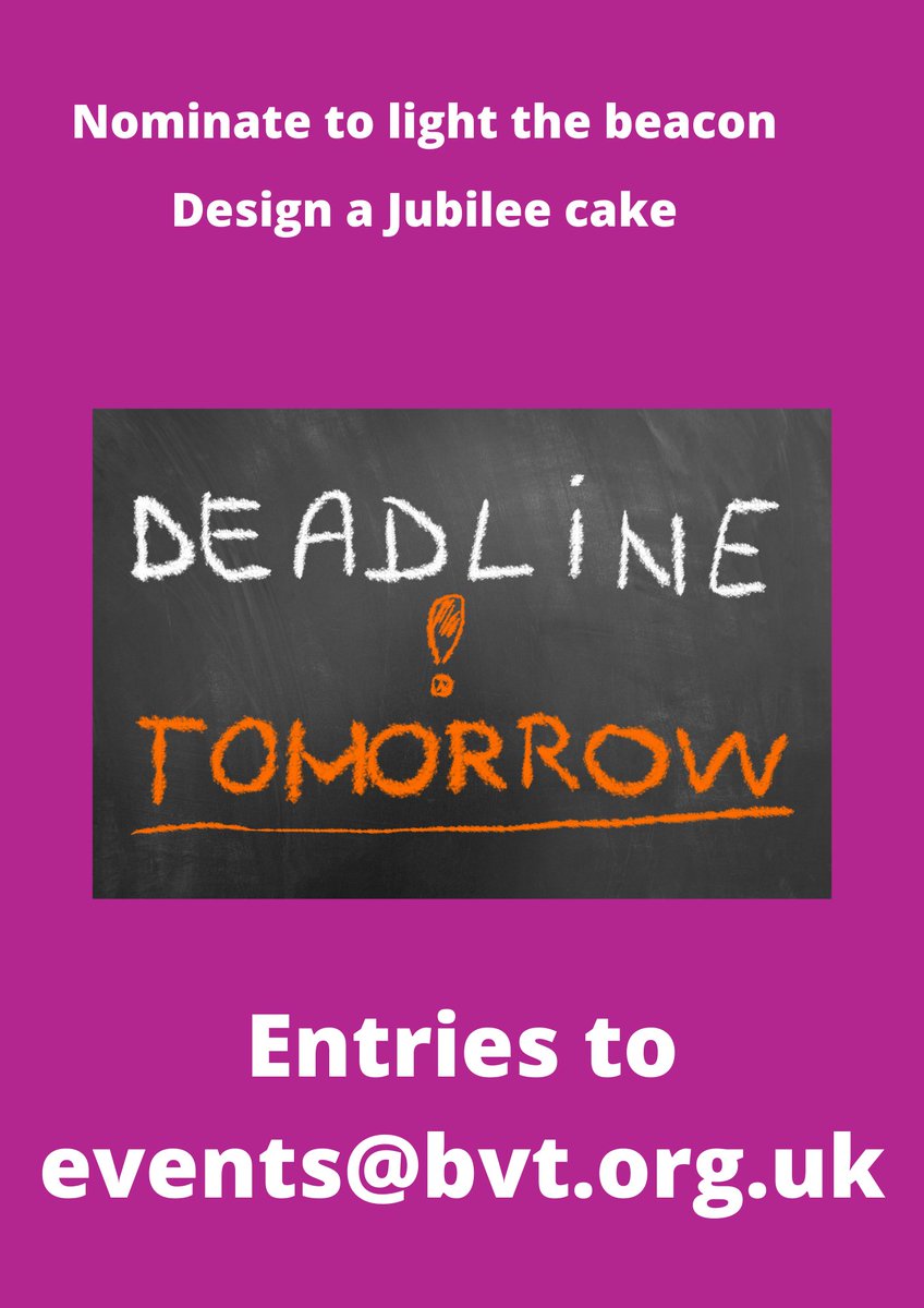Oak_Tree_Centre's tweet photo. Don't forget if you want to nominate someone to light the Jubilee Beacon or enter the cake decorating competition, deadline to do so is tomorrow. Send your entries to events@bvt.org.uk https://t.co/yr0jMZfrGl