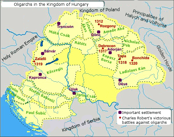 Oligarchs of Hungary, taken from https://en.wikipedia.org/wiki/Andrew_III_of_Hungary#/media/File:Oligarchs_in_the_Kingdom_of_Hungary.png