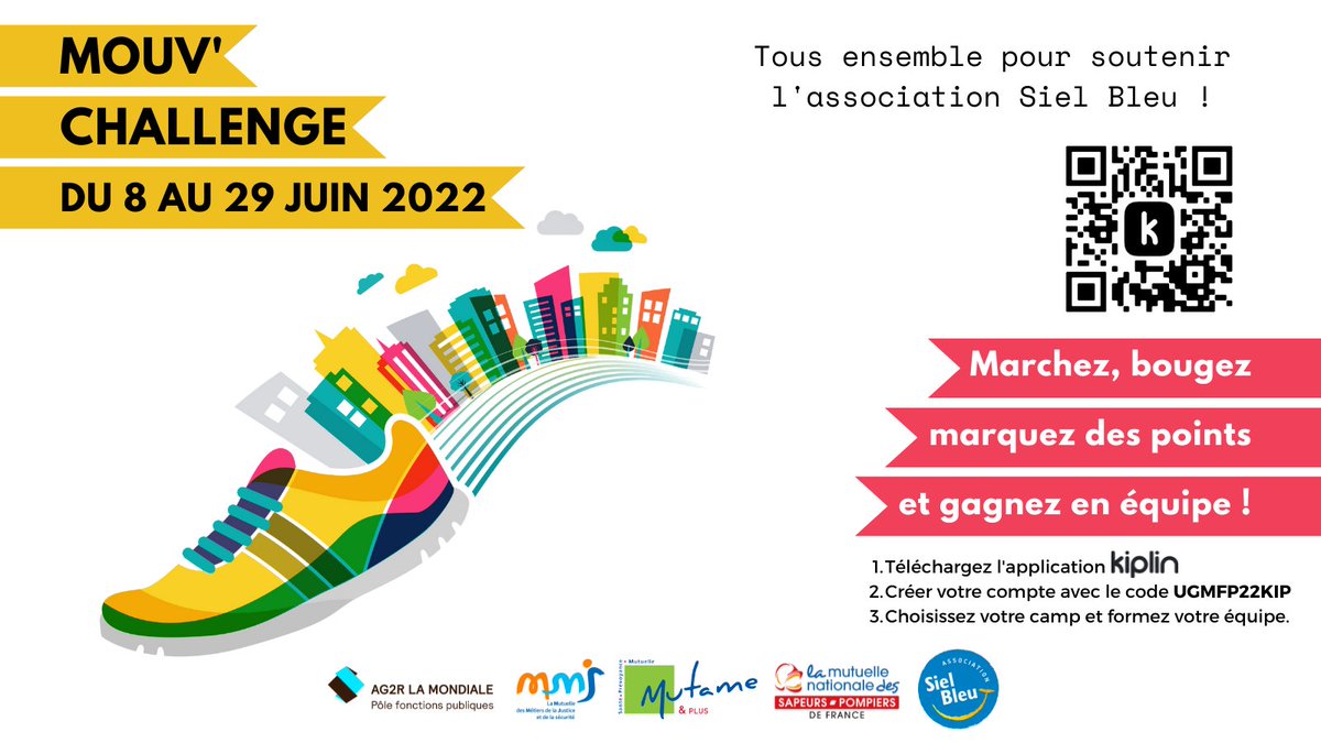 Union_Mutame's tweet photo. 8-29 juin ➡️ #MouvChallenge pour reprendre de bonnes habitudes dans la pratique d’une activité physique, à votre rythme et en équipe ! 🤸‍♀️👩‍🦽🏃‍♂️‍ Créez votre compte sur l'app #KIPLIN, code : UGMFP22KIP, camp : Mutame - les territoriaux ! @assosielbleu | https://t.co/SDJHNv29BB https://t.co/J4aFYMuZn3