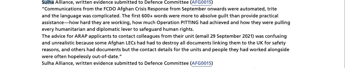 Damning <a href="/CommonsForeign/">Foreign Affairs Committee</a> report - with brilliant title! - 👉 'Missing in action: UK leadership &amp; the withdrawal from Afghanistan' quotes key passages from the written evidence we prepared as <a href="/SulhaAlliance/">The Sulha Alliance CIO</a> for the <a href="/CommonsDefence/">Defence Committee</a>. publications.parliament.uk/pa/cm5803/cmse…