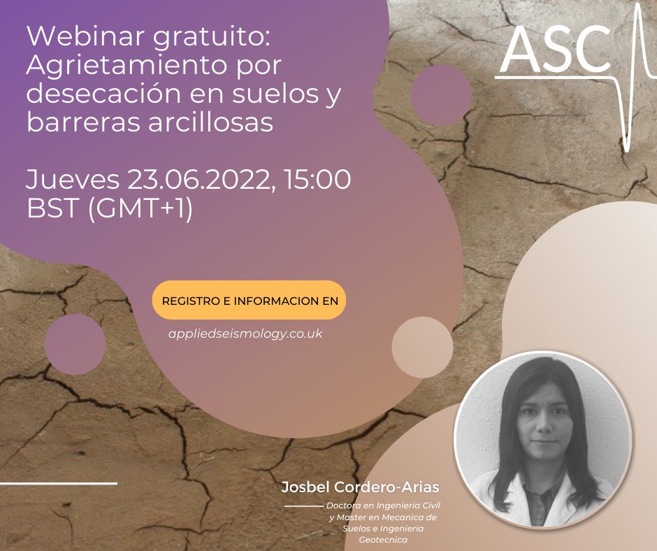 AppliedSeismol1's tweet photo. Registro abierto para nuestro próximo webinar gratuito: Agrietamiento por desecación en suelos y barreras arcillosas.
Jueves 23.06.2022, 15:00 BST (GMT+1)
Informacion y registro en https://t.co/GpdR8HmGFY https://t.co/UIoiANA3IP
