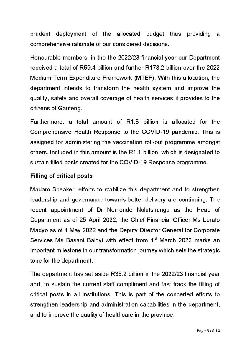 GautengHealth's tweet photo. #GPBudgetVote2022 || GAUTENG DEPARTMENT OF HEALTH BUDGET VOTE FOR 2022/23 TABLED BY THE MEC FOR HEALTH @DrMokgethi
TO THE @GPLegislature ON 24 MAY 2022 #GPHealthBudgetVote https://t.co/TOBWmCWMzF