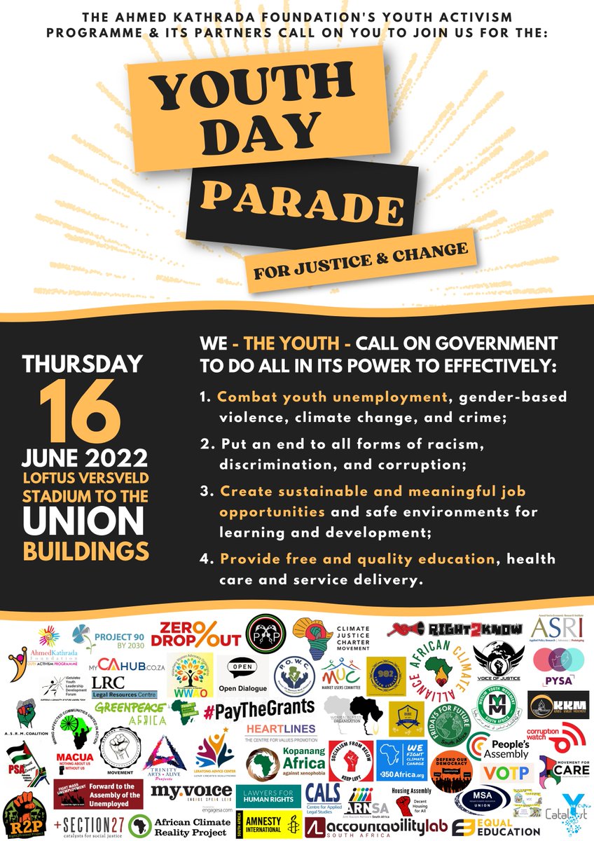 Women In Need Organisation will be attending the Youth Day Parade for Justice and Change hosted by The Ahmed Kathrada Foundation on the 16th of June 2022 at Loftus Versveld Stadium to the Union Buildings in Pretoria.