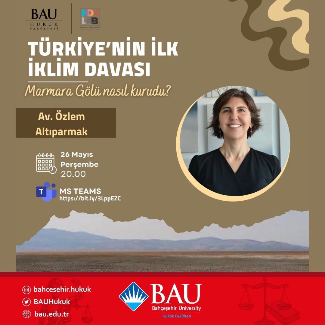 turkiye_hukuk's tweet photo. 📢 Türkiye'nin İlk İklim Davası: Marmara Gölü Nasıl Kurudu?
📅 26 Mayıs #Perşembe 🕞 20.00
💬 Konuşmacı: Özlem Altıparmak (@ozlem6parmak)
✅ Düzenleyen: @BAUHukuk
🔴 Çevrim İçi Yayın: https://t.co/HUTjsLE4DC
📨 Bülten Aboneliği: https://t.co/fQkEIgAYSw https://t.co/pJZqFZQNtF