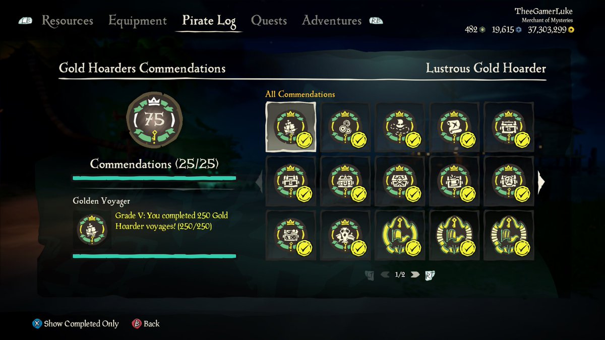 LukeVonDoom's tweet photo. Gold hoarders complete! Finally got those final sorrows chests. Still waiting on my achievement for ‘Golden Voyager’ to go through, sent a support ticket to @SoT_Support yesterday hopefully it will unlock today. 😁🍻

@SeaOfThieves #SoTShot @RareLtd #BeMorePirate #SeaOfThieves https://t.co/2i46clguZP