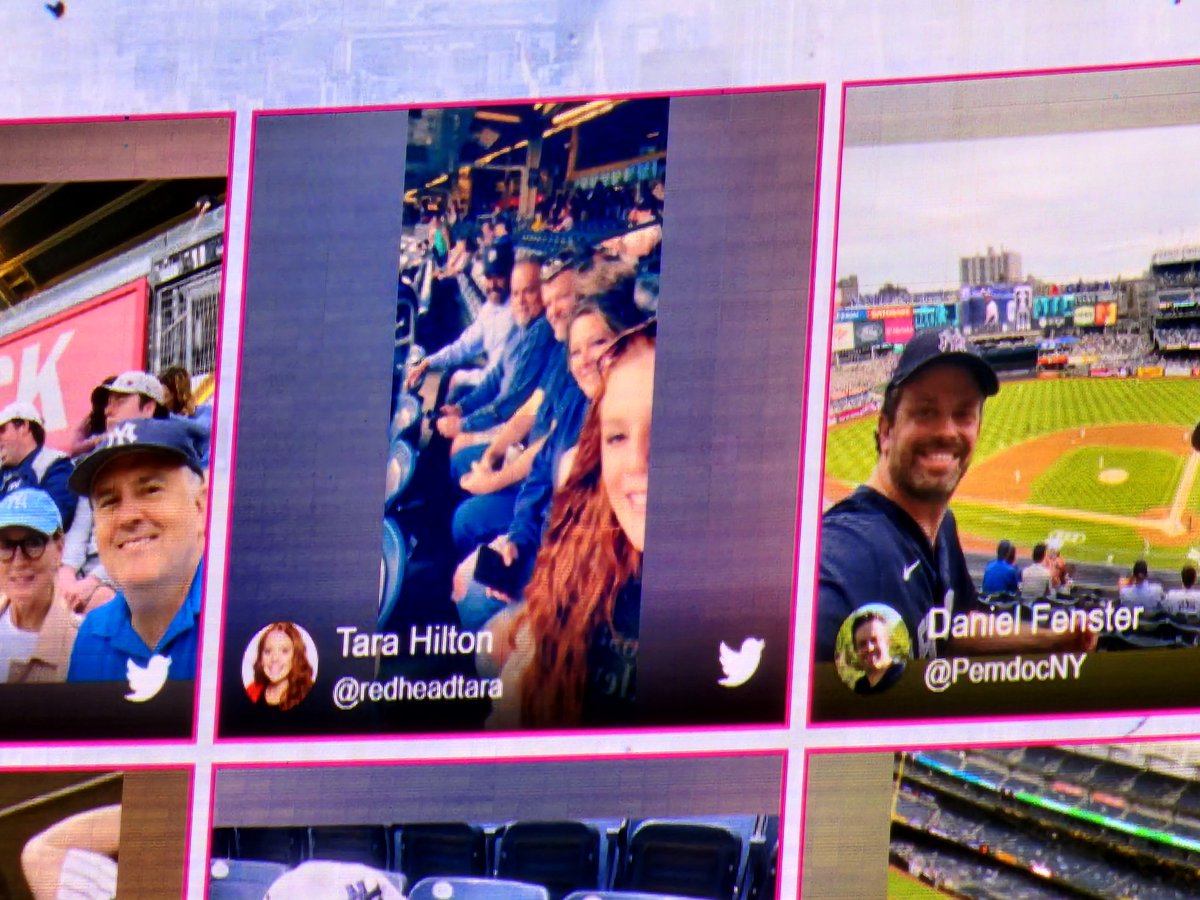 redheadtara's tweet photo. My team and I made it to the big screen at last night's Yankee's game. #Yankees https://t.co/9NarpAf6jJ