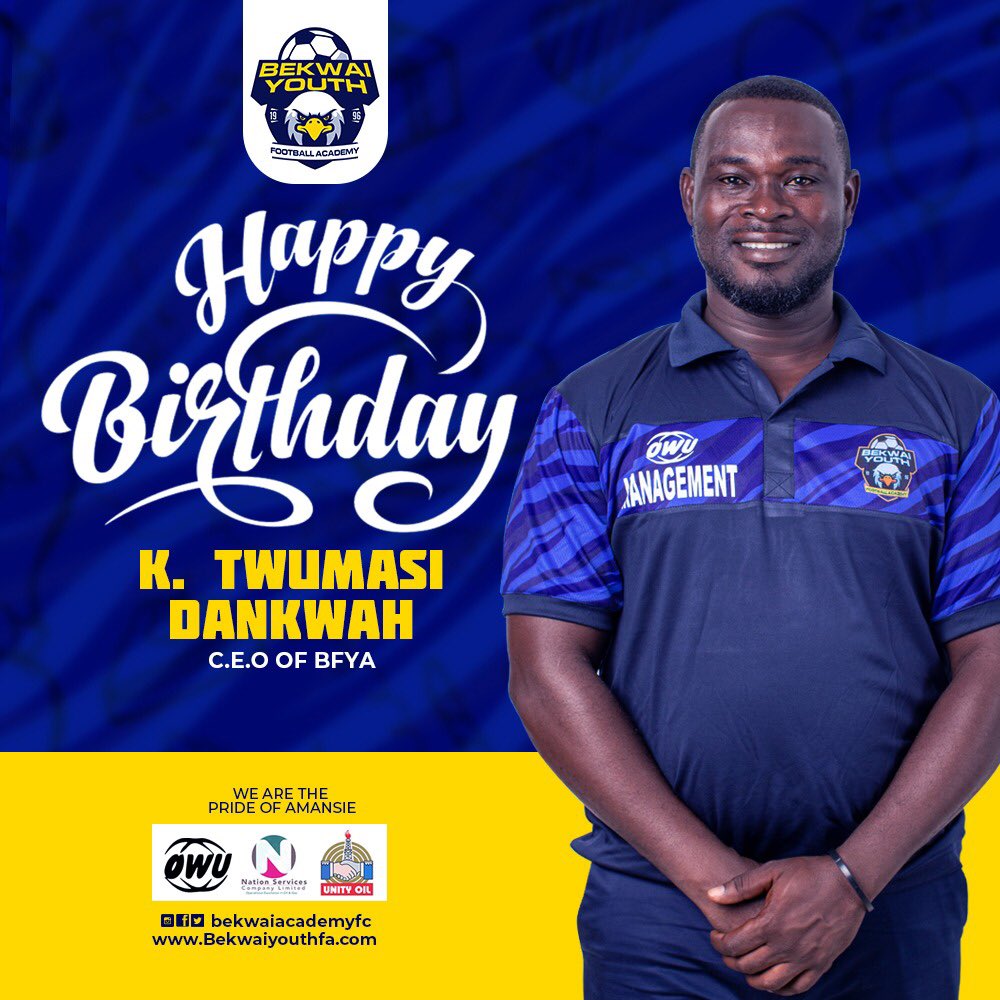 nationsfcgh's tweet photo. Happy Glorious Birthday to our CEO , K. Twumasi Dankwah
God Bless You
The Eagle π¦
Is Home #BYFA π¦
#prideofamansie #ghanadivisiononeleague #football #ghana #bekwai #byfa #bekwaiyouth #amansie #theeagle #happybirthday #birthday https://t.co/avzewX45DE